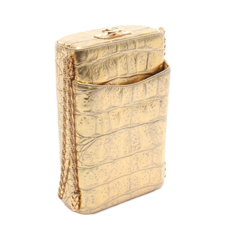 Chanel Shoulder Bag Coco Mark Gold Leather Chain Clutch Women's Used A