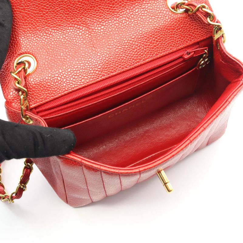 Chanel Shoulder Bag Mademoiselle Mini Red Leather Calf Mademoiselle Mini Chain