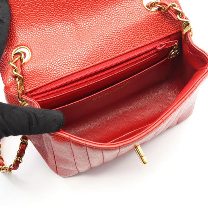 Chanel Shoulder Bag Mademoiselle Mini Red Leather Calf Mademoiselle Mini Chain
