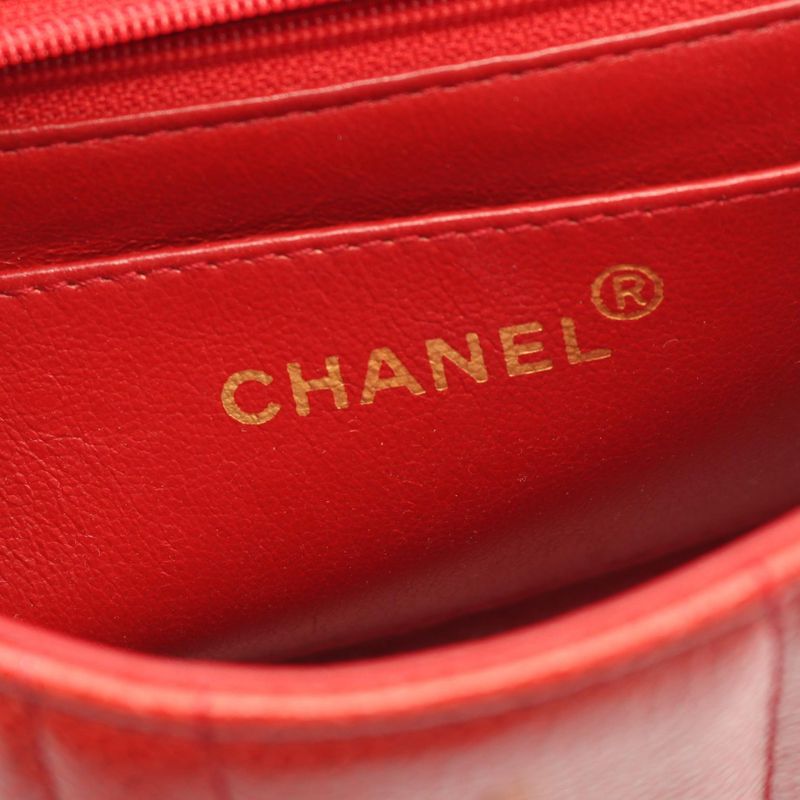 Chanel Shoulder Bag Mademoiselle Mini Red Leather Calf Mademoiselle Mini Chain