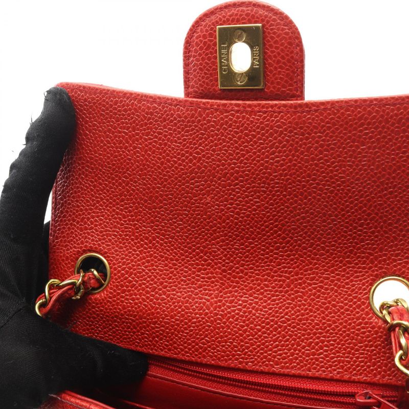 Chanel Shoulder Bag Mademoiselle Mini Red Leather Calf Mademoiselle Mini Chain