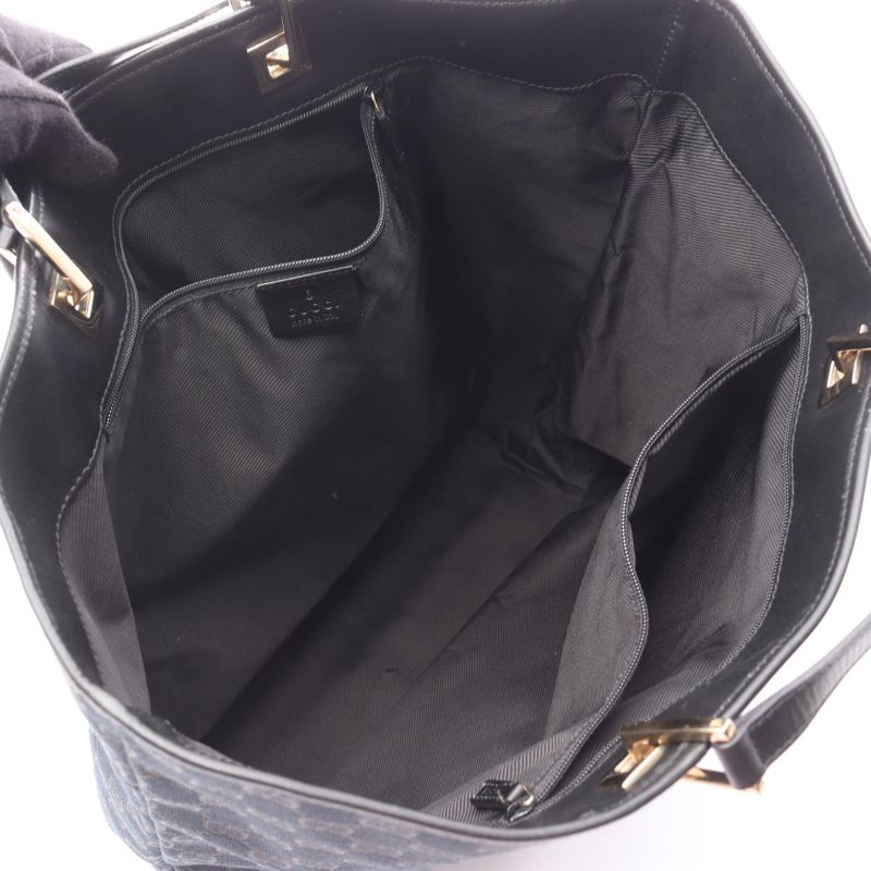 Gucci Tote Bag GG Canvas 002･1097 Black Canvas Leather Tote Bag Ladies Used A
