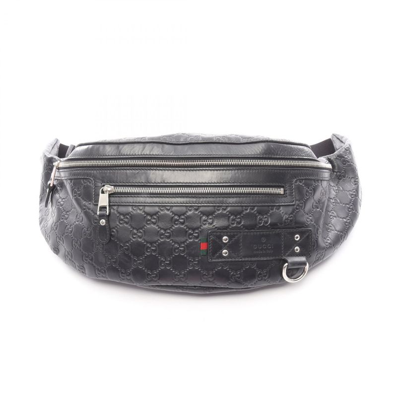 Gucci Waist Bag Body Bag Guccissima Sherry Line 246409 Black Leather Guccissima