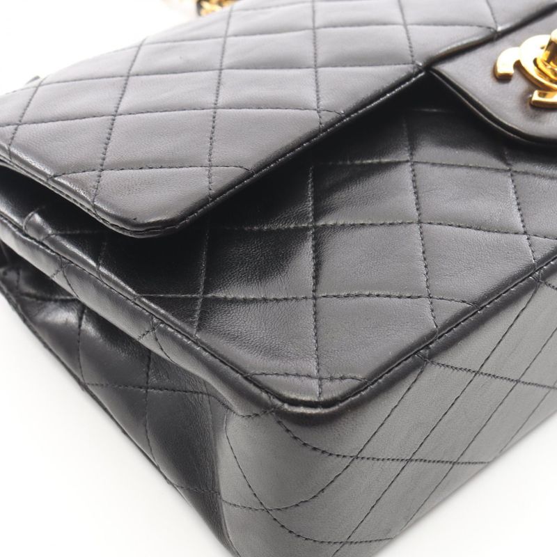 Chanel Shoulder Bag Matelasse W Flap Black Lambskin Matelasse Double Flap Chain