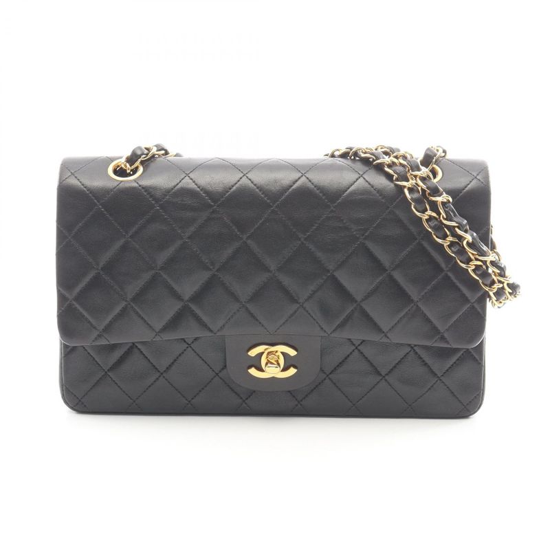 Chanel Shoulder Bag Matelasse W Flap Black Lambskin Matelasse Double Flap Chain