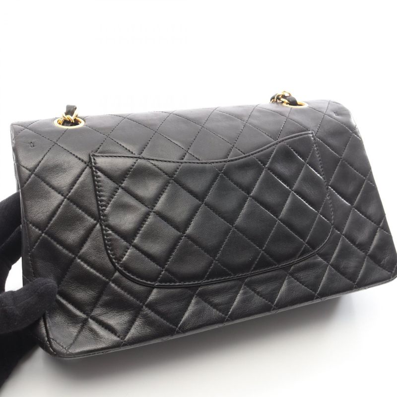 Chanel Shoulder Bag Matelasse W Flap Black Lambskin Matelasse Double Flap Chain