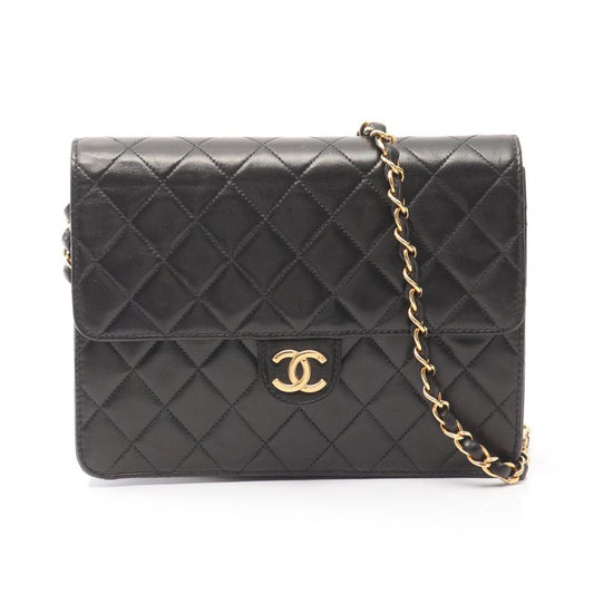 Chanel Shoulder Bag Matelasse Single Flap Black Lambskin Matelasse Push Lock