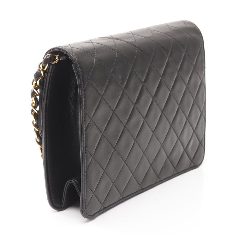 Chanel Shoulder Bag Matelasse Single Flap Black Lambskin Matelasse Push Lock