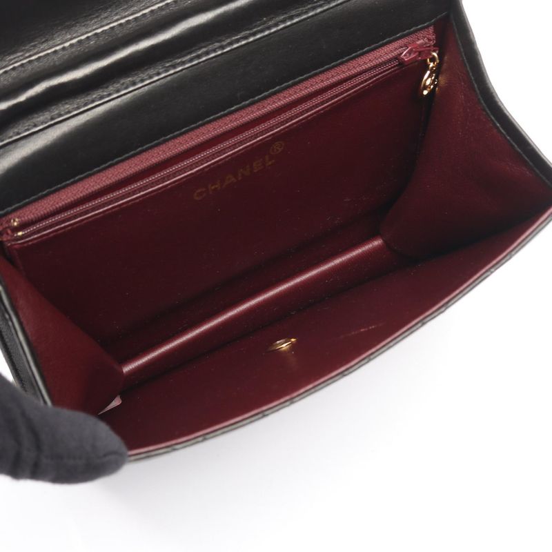 Chanel Shoulder Bag Matelasse Single Flap Black Lambskin Matelasse Push Lock