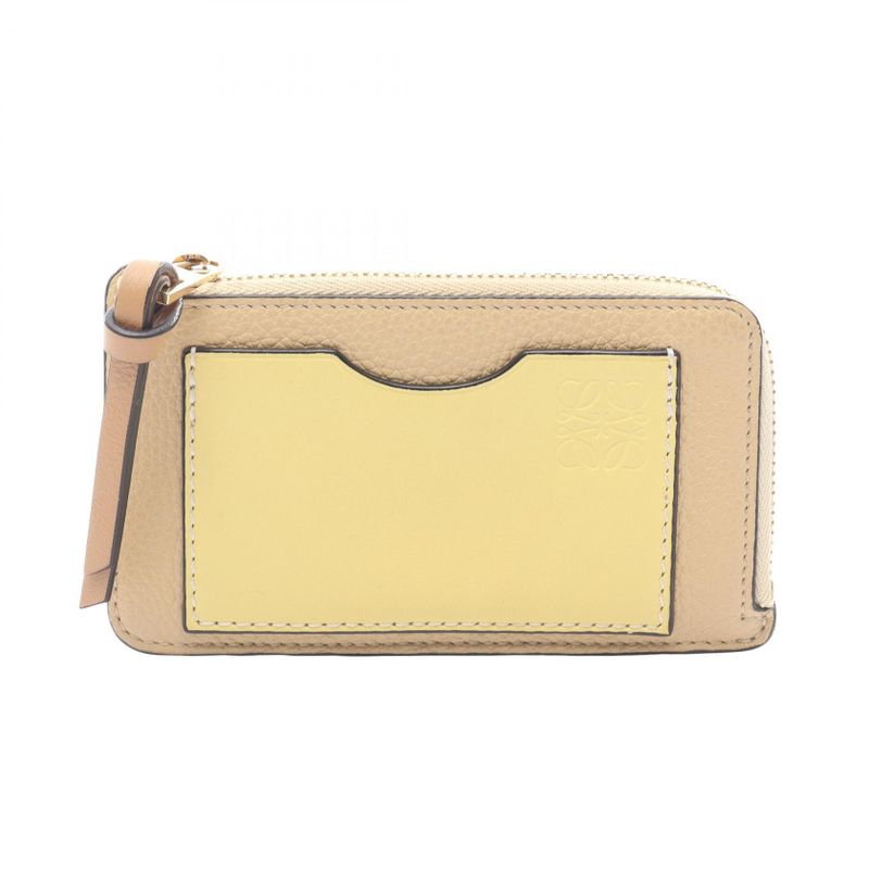 Loewe Coin Case Anagram Coin Card Holder Beige Yellow Leather Anagram Coin Card