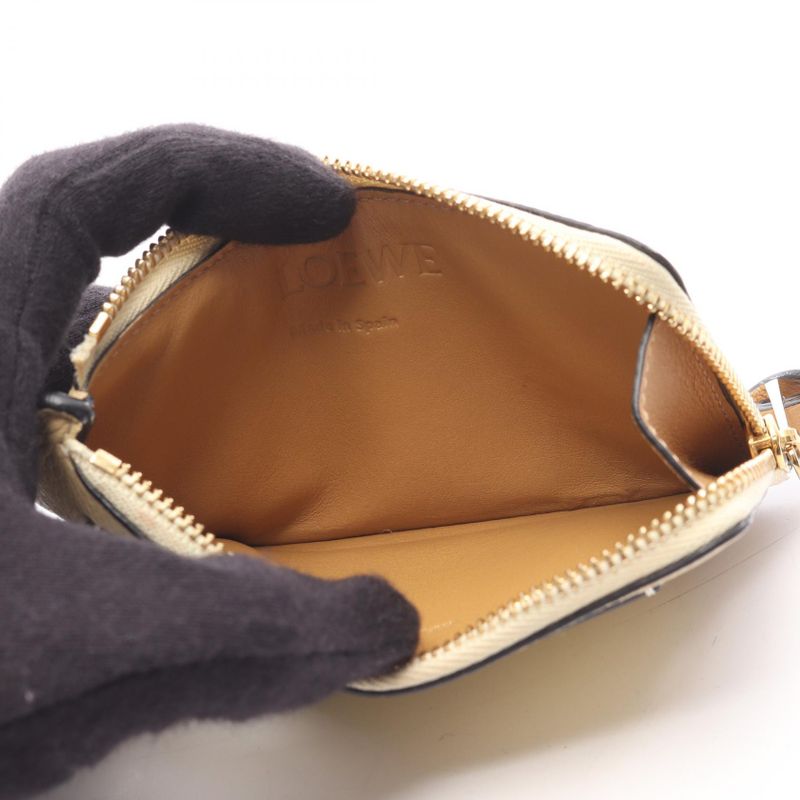 Loewe Coin Case Anagram Coin Card Holder Beige Yellow Leather Anagram Coin Card