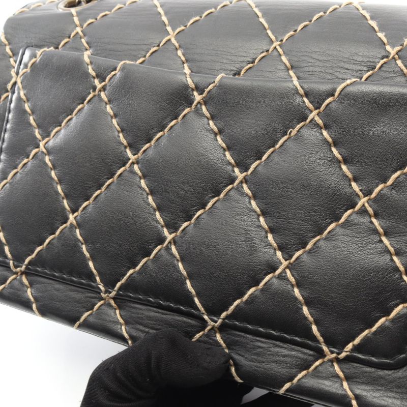 Chanel Shoulder Bag Wild Stitch A14687 Black Leather Wild Stitch Chain Shoulder