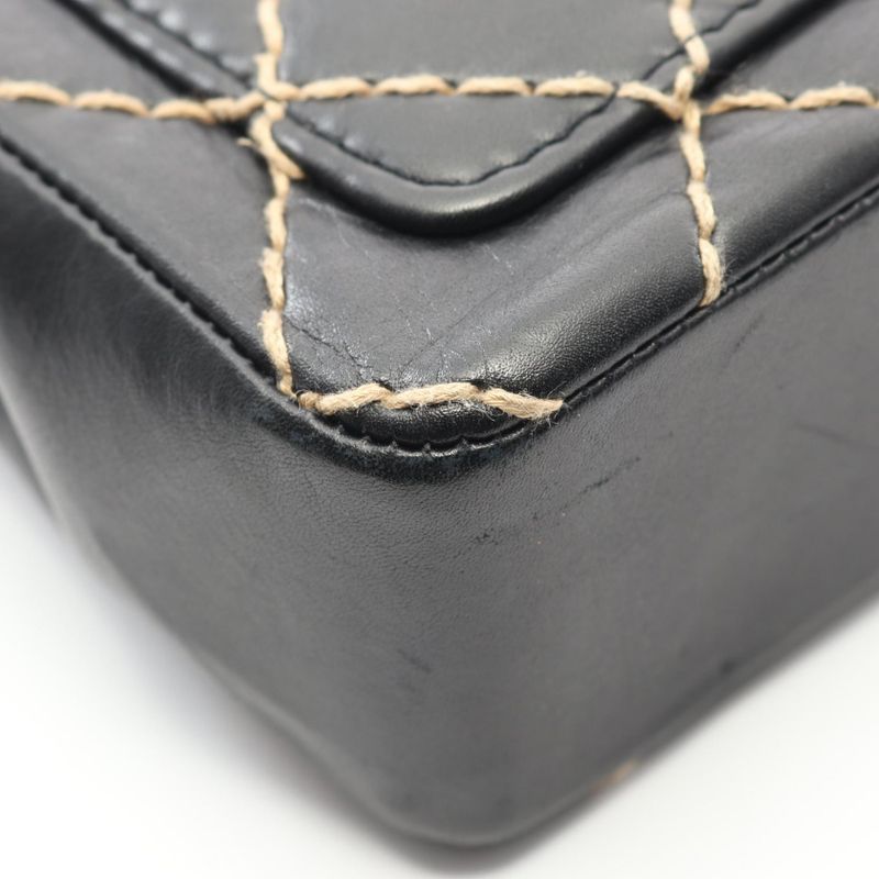 Chanel Shoulder Bag Wild Stitch A14687 Black Leather Wild Stitch Chain Shoulder