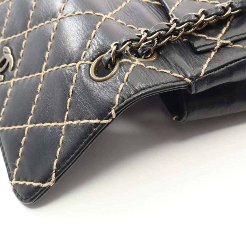 Chanel Shoulder Bag Wild Stitch A14687 Black Leather Wild Stitch Chain Shoulder