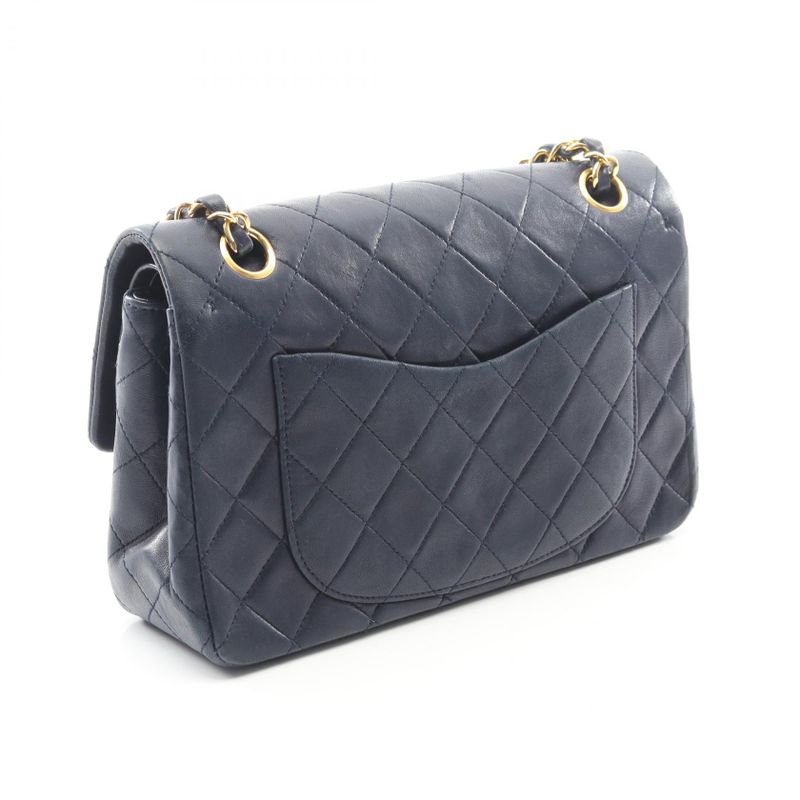 Chanel Shoulder Bag Matelasse W Flap Navy Lambskin Matelasse Double Flap Chain