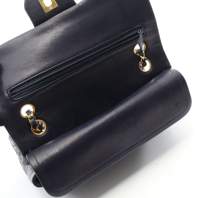 Chanel Shoulder Bag Matelasse W Flap Navy Lambskin Matelasse Double Flap Chain