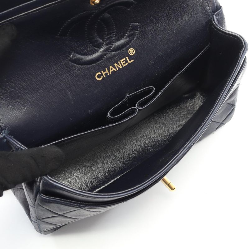 Chanel Shoulder Bag Matelasse W Flap Navy Lambskin Matelasse Double Flap Chain