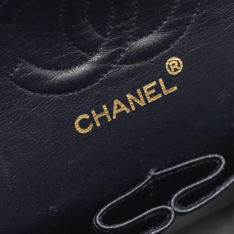 Chanel Shoulder Bag Matelasse W Flap Navy Lambskin Matelasse Double Flap Chain