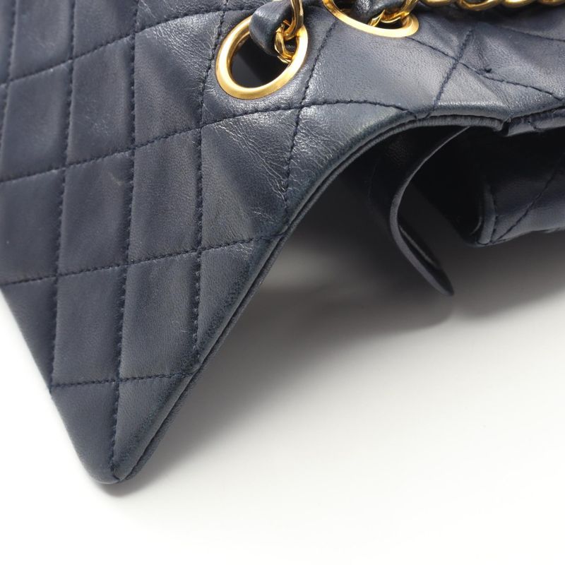 Chanel Shoulder Bag Matelasse W Flap Navy Lambskin Matelasse Double Flap Chain