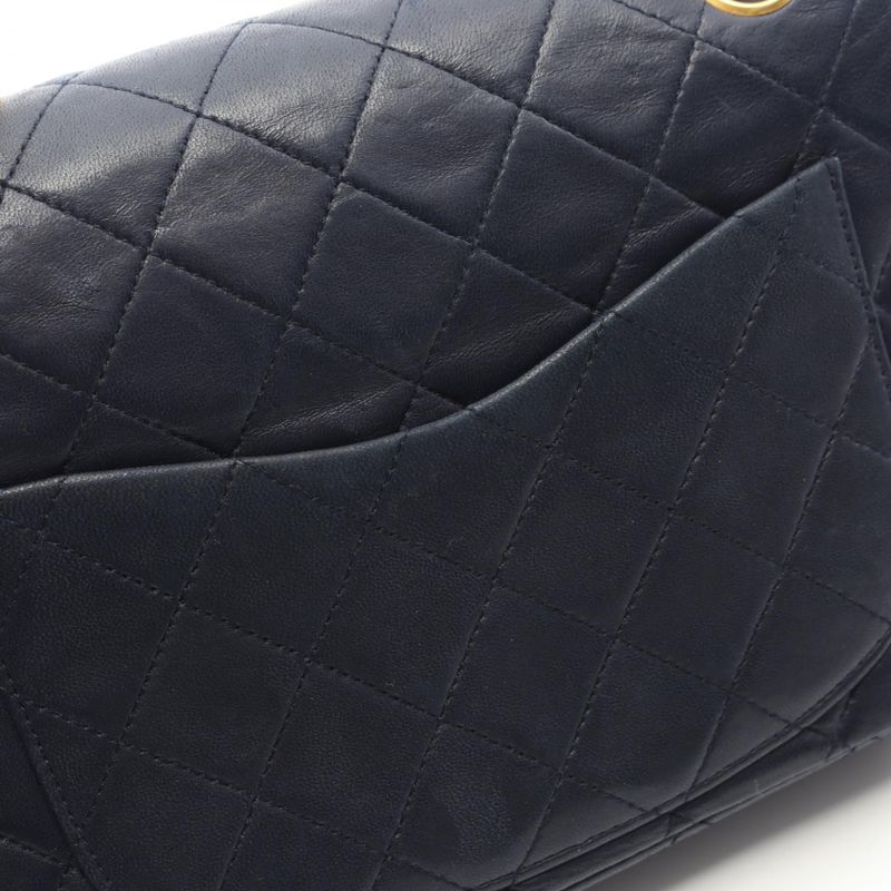 Chanel Shoulder Bag Matelasse W Flap Navy Lambskin Matelasse Double Flap Chain