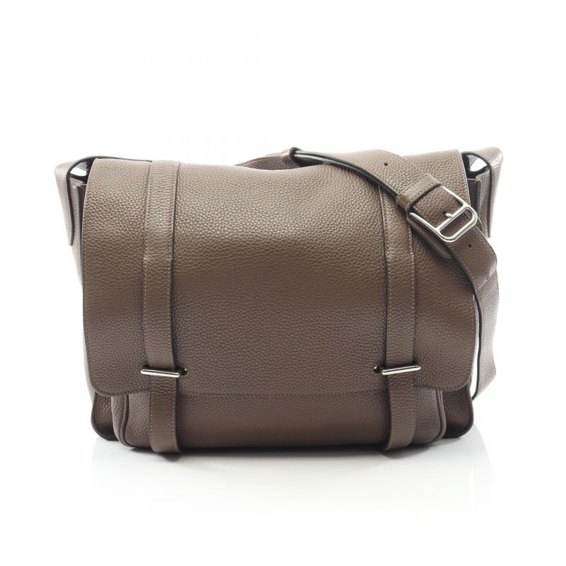 Hermes Shoulder Bag Steve Buzas 35 Taupe Leather Steve Buzas 35 Taupe Men's