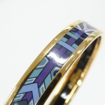 Hermes Enamel Geometric Print Gold-Tone Bangle