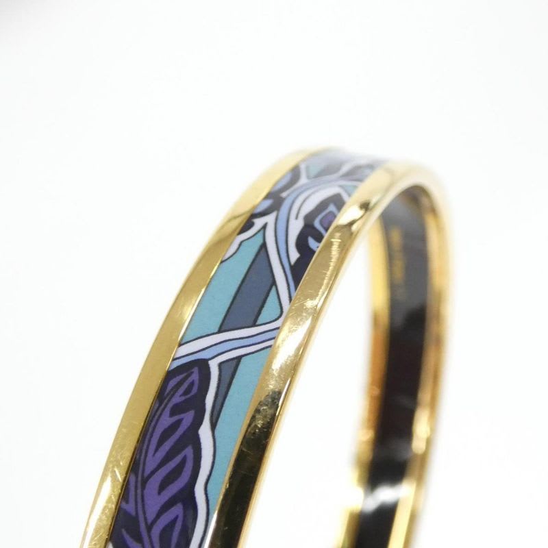 Hermes Enamel Geometric Print Gold-Tone Bangle