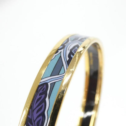 Hermes Enamel Geometric Print Gold-Tone Bangle