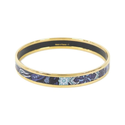 Hermes Enamel Geometric Print Gold-Tone Bangle