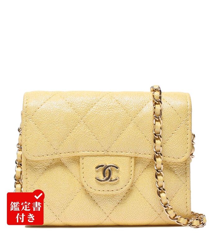 Chanel Chain Shoulder Wallet Coin Case Matelasse Caviar Skin Gold Hardware No