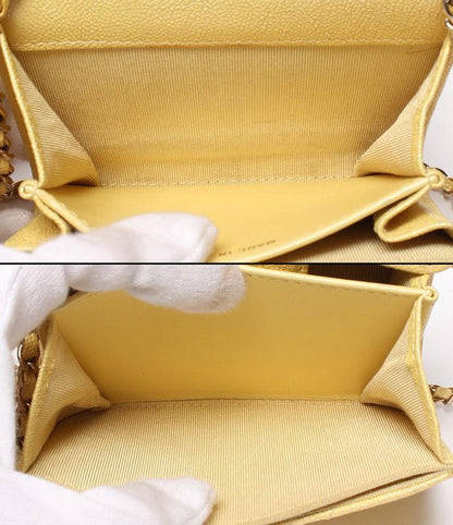 Chanel Chain Shoulder Wallet Coin Case Matelasse Caviar Skin Gold Hardware No