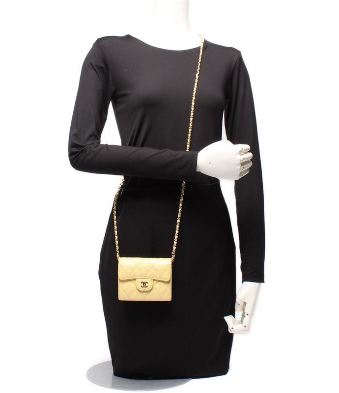 Chanel Chain Shoulder Wallet Coin Case Matelasse Caviar Skin Gold Hardware No