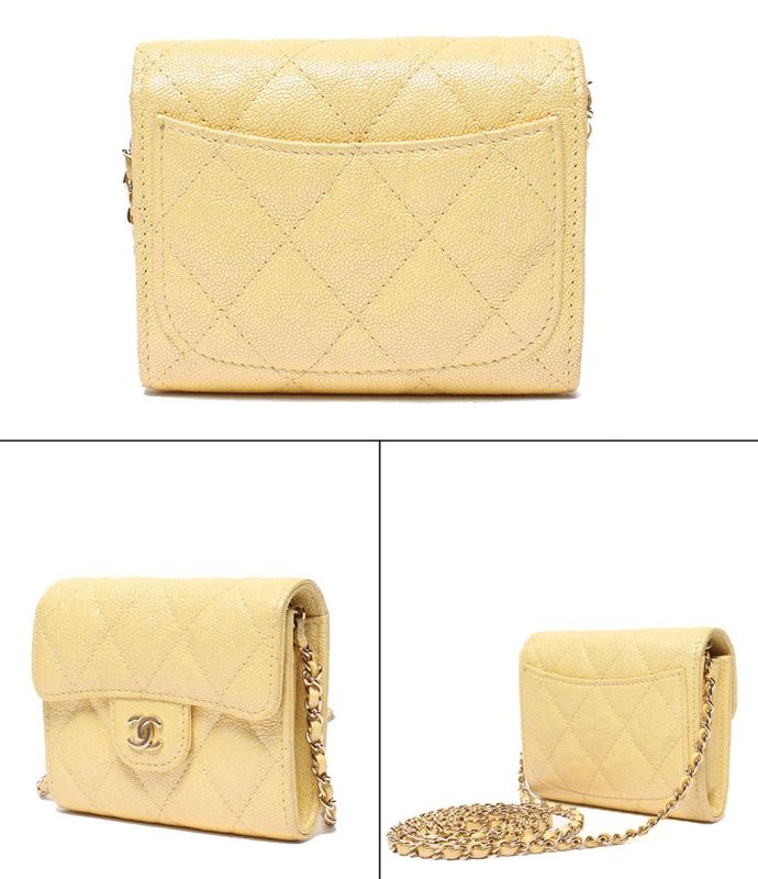 Chanel Chain Shoulder Wallet Coin Case Matelasse Caviar Skin Gold Hardware No