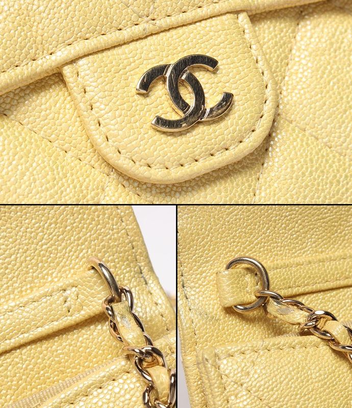 Chanel Chain Shoulder Wallet Coin Case Matelasse Caviar Skin Gold Hardware No