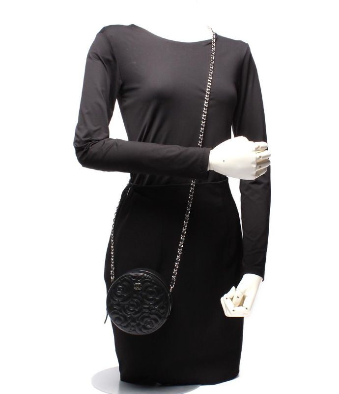 Chanel Chain Shoulder Bag Camellia Round Mini Pochette Silver Hardware 27th