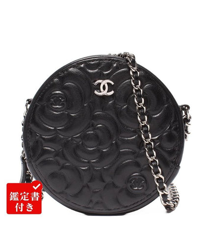 Chanel Chain Shoulder Bag Camellia Round Mini Pochette Silver Hardware 27th