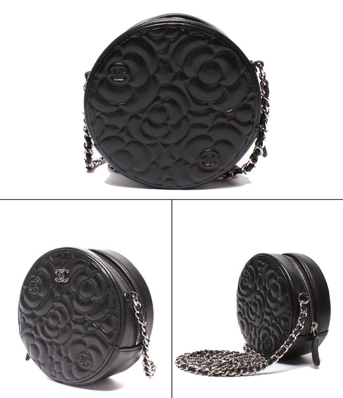 Chanel Chain Shoulder Bag Camellia Round Mini Pochette Silver Hardware 27th