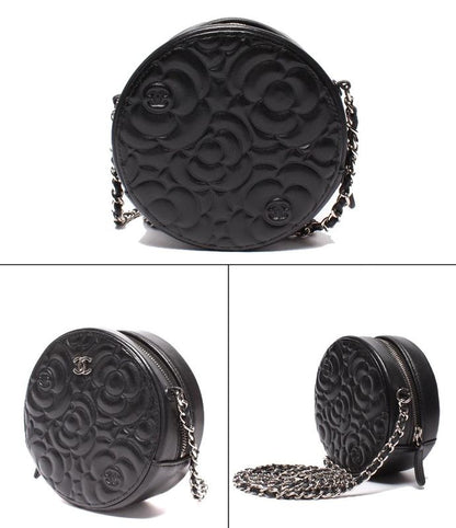 Chanel Chain Shoulder Bag Camellia Round Mini Pochette Silver Hardware 27th