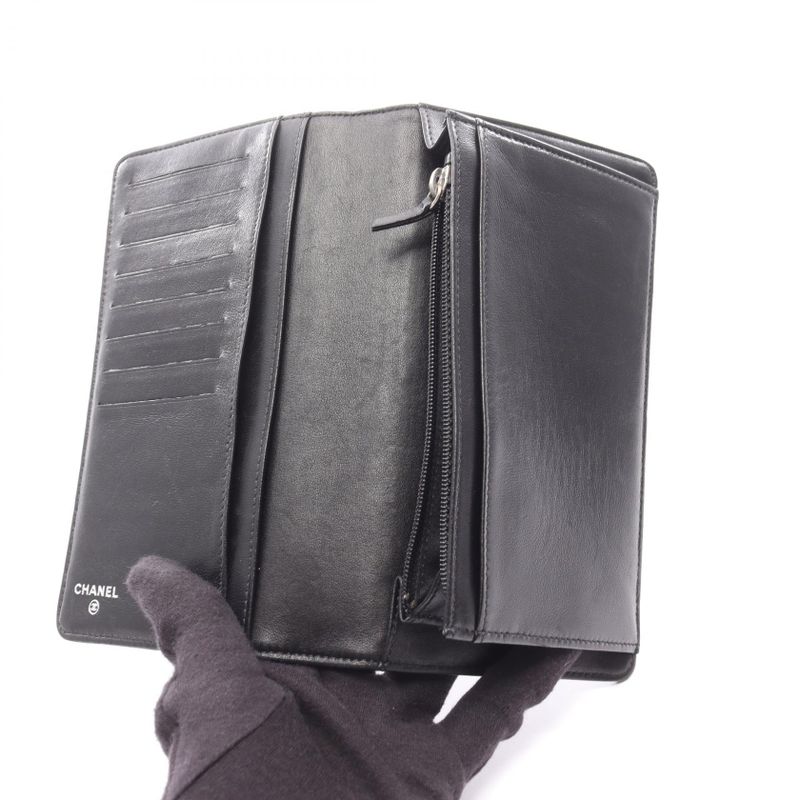 Chanel Bifold Long Wallet New Travel Line Black Leather New Travel Bifold Long
