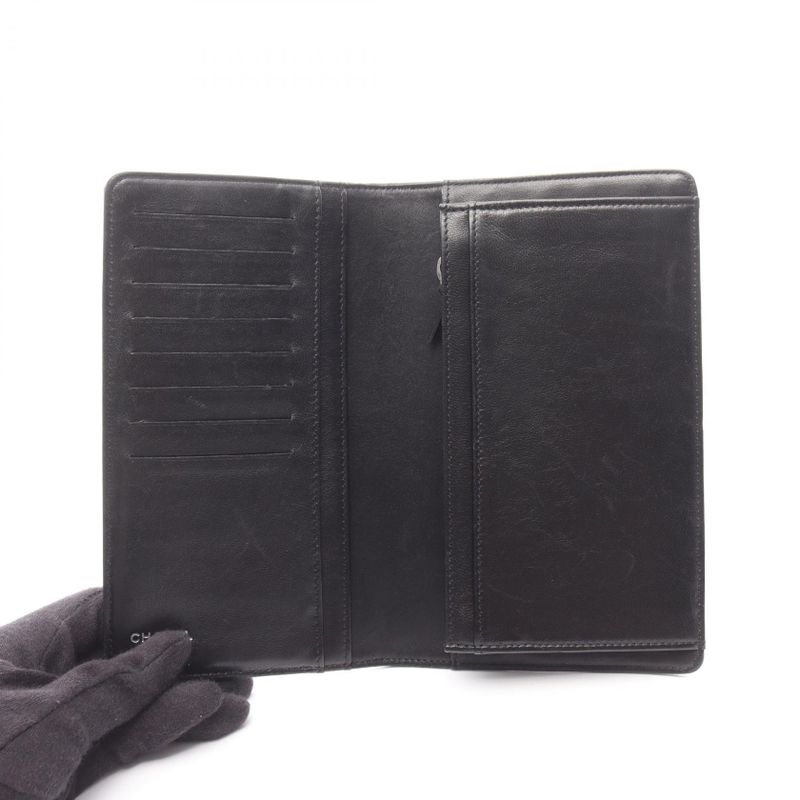 Chanel Bifold Long Wallet New Travel Line Black Leather New Travel Bifold Long