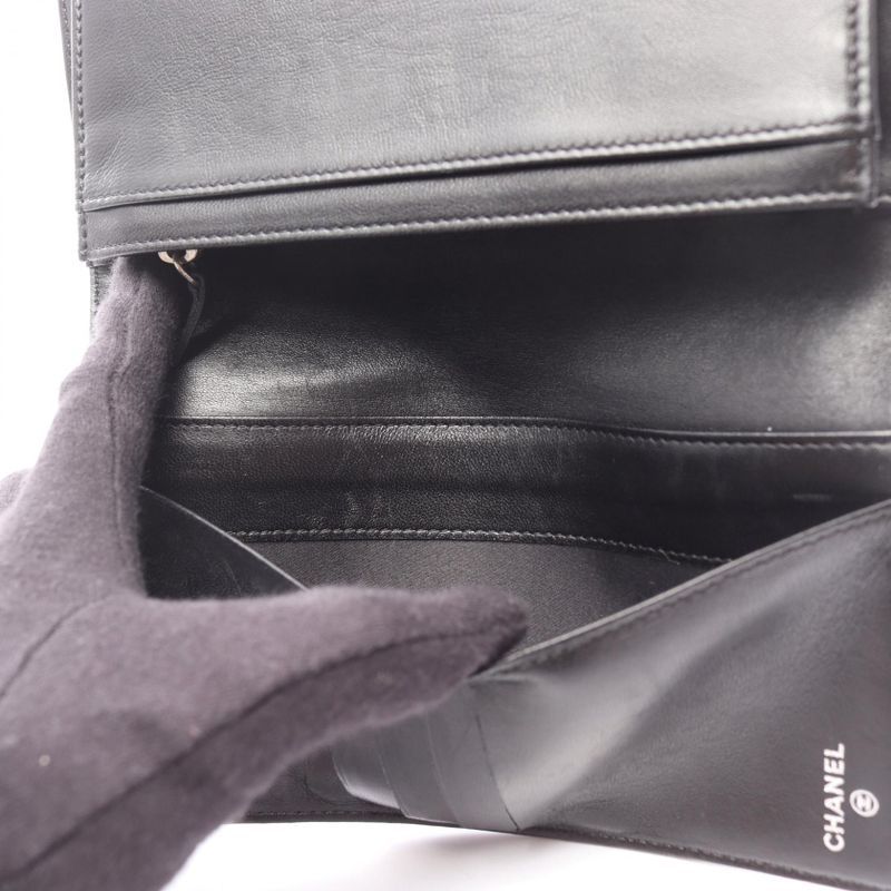 Chanel Bifold Long Wallet New Travel Line Black Leather New Travel Bifold Long