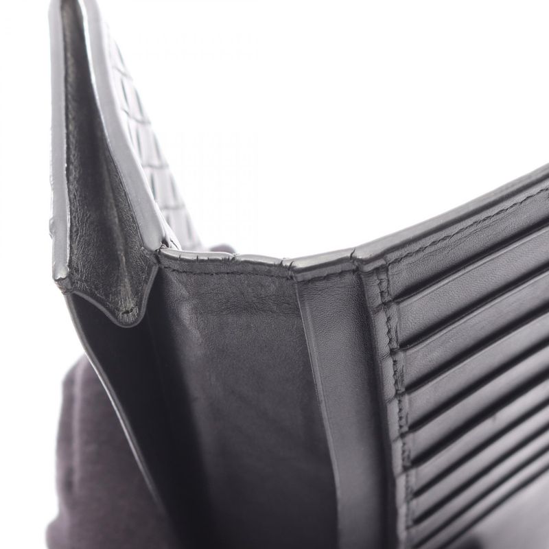 Bottega Veneta Bifold Long Wallet Intrecciato Black Leather Intrecciato Long