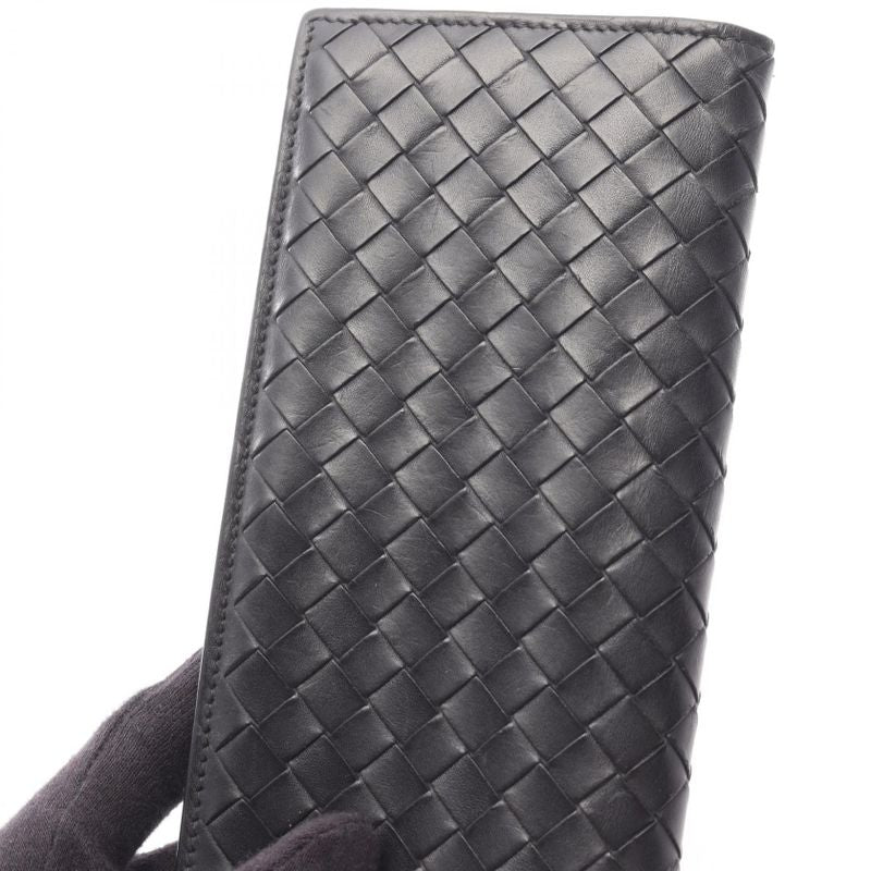 Bottega Veneta Bifold Long Wallet Intrecciato Black Leather Intrecciato Long