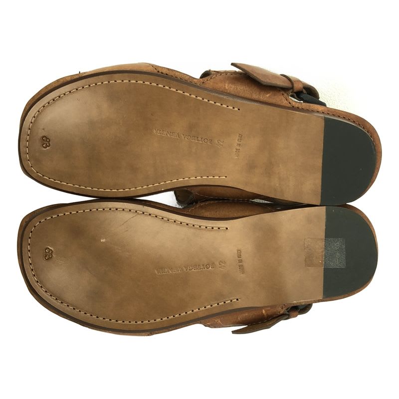 Bottega Veneta Leather Intrecciato Strap Sandals 42 Brown Men's