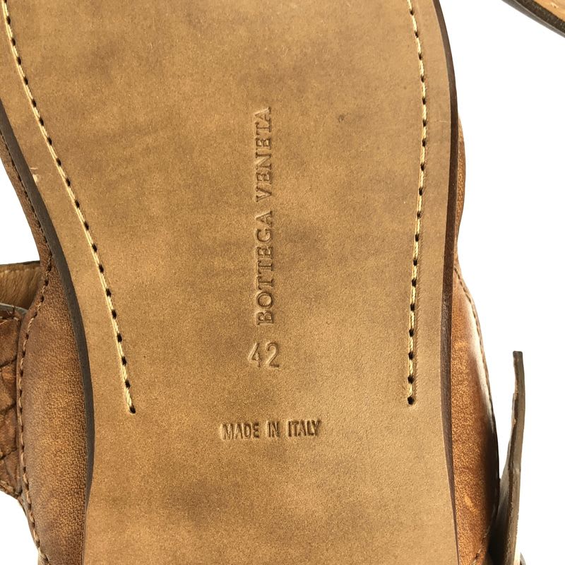 Bottega Veneta Leather Intrecciato Strap Sandals 42 Brown Men's