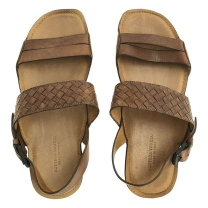 Bottega Veneta Leather Intrecciato Strap Sandals 42 Brown Men's