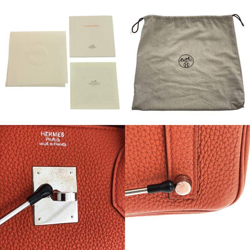 Hermes Birkin 30 Togo Leather Handbag Engraved Silver Hardware Orange