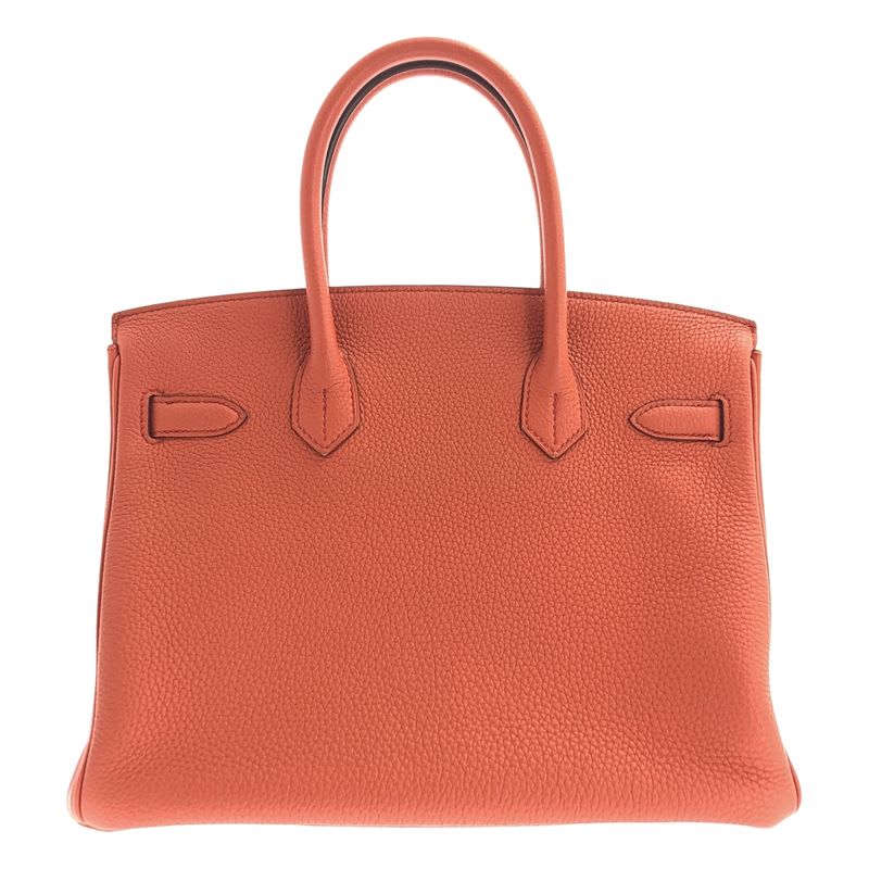 Hermes Birkin 30 Togo Leather Handbag Engraved Silver Hardware Orange