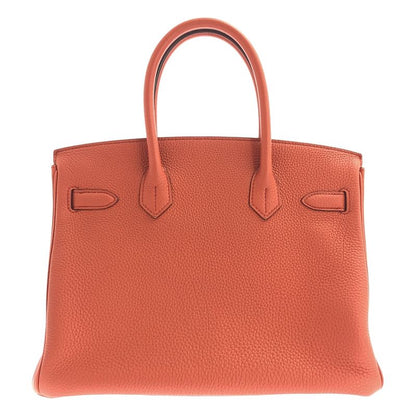 Hermes Birkin 30 Togo Leather Handbag Engraved Silver Hardware Orange