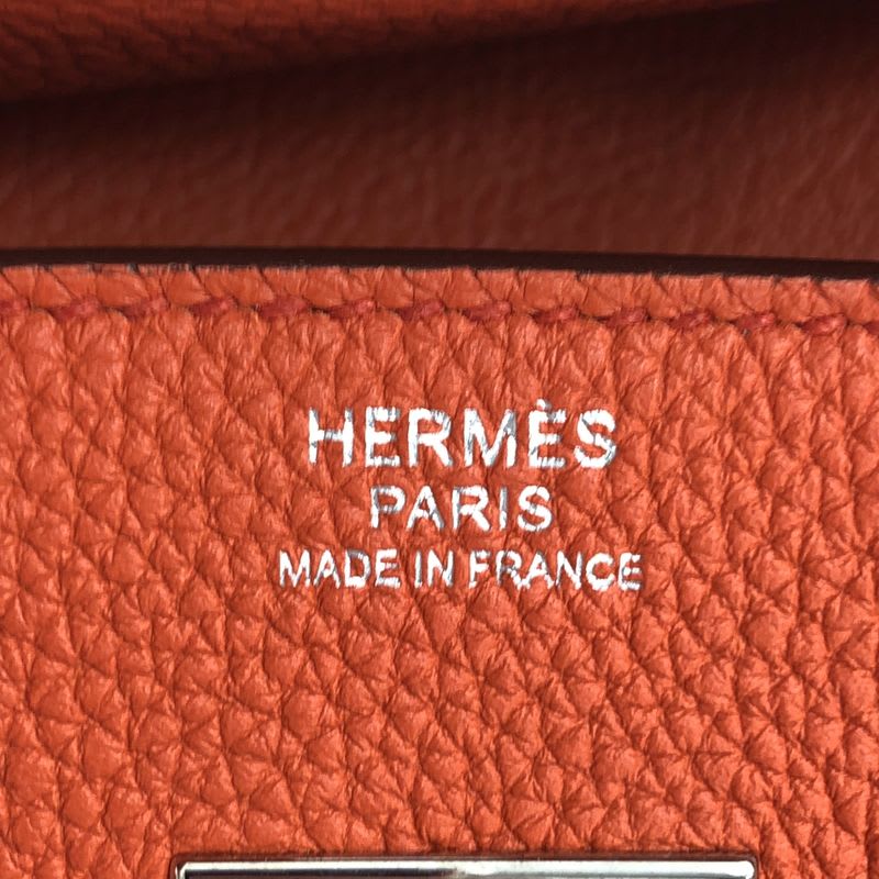 Hermes Birkin 30 Togo Leather Handbag Engraved Silver Hardware Orange